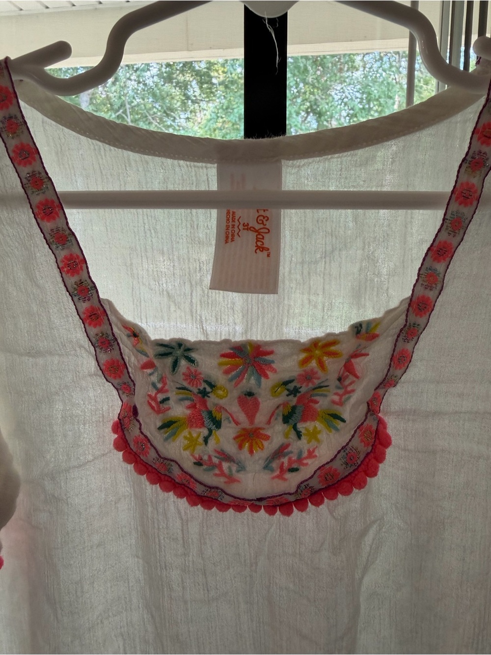 Cat & Jack Embroidered Peasant dress with Pink Trim - Picture 3 of 4